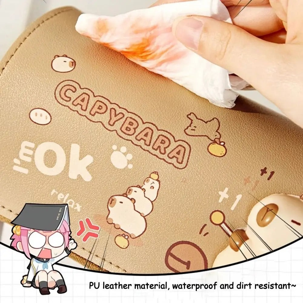 Estuche Capybara 3 Compartimientos Escolar Cuero Pu Kawaii
