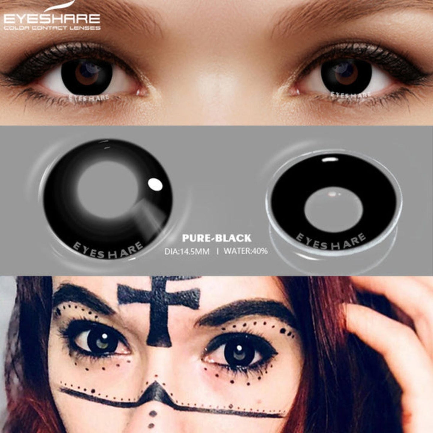 Lentes De Contacto Negros Cosplay Demonio Vampiro Halloween
