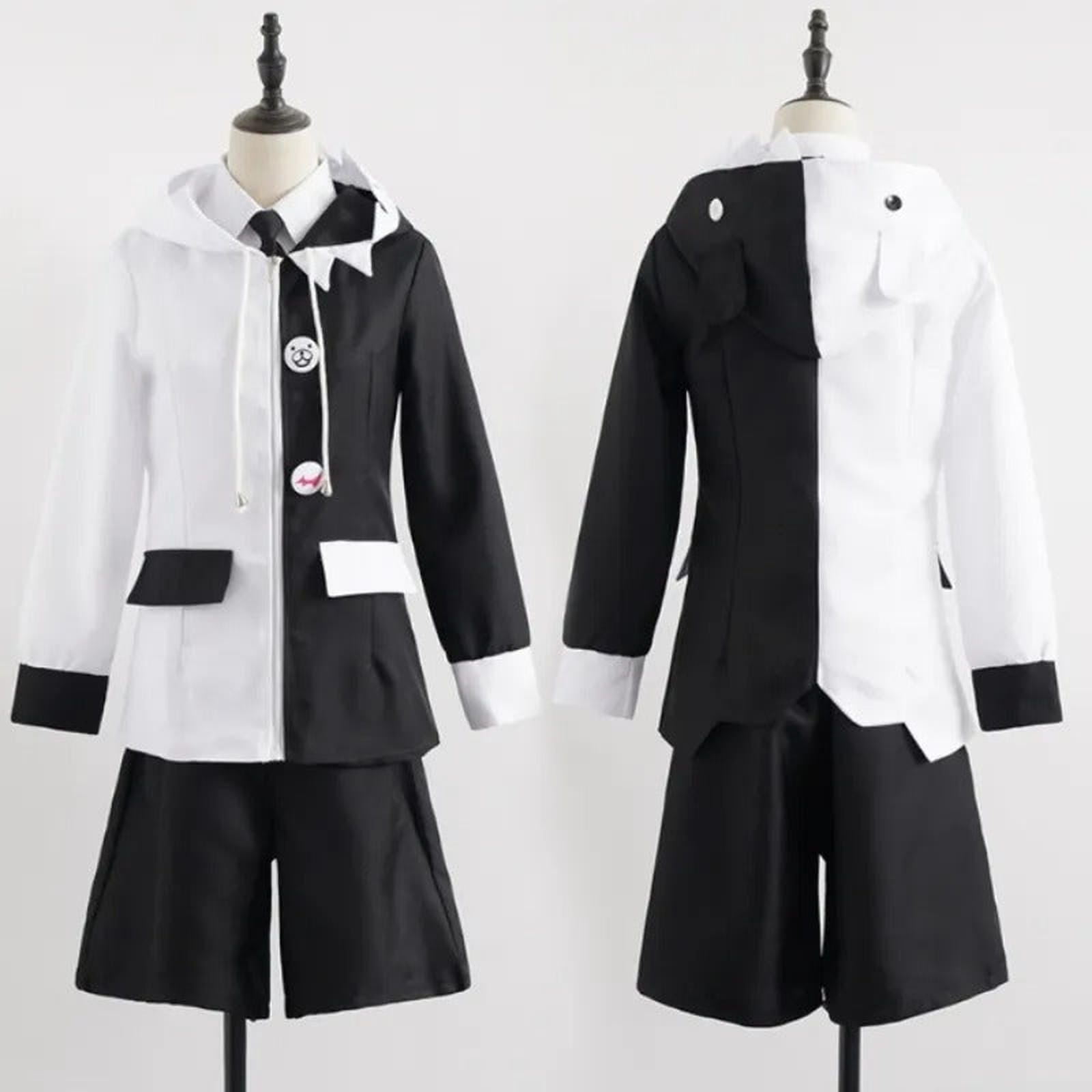Disfraz Monokuma Danganronpa en maniquí vista frontal y trasera completa