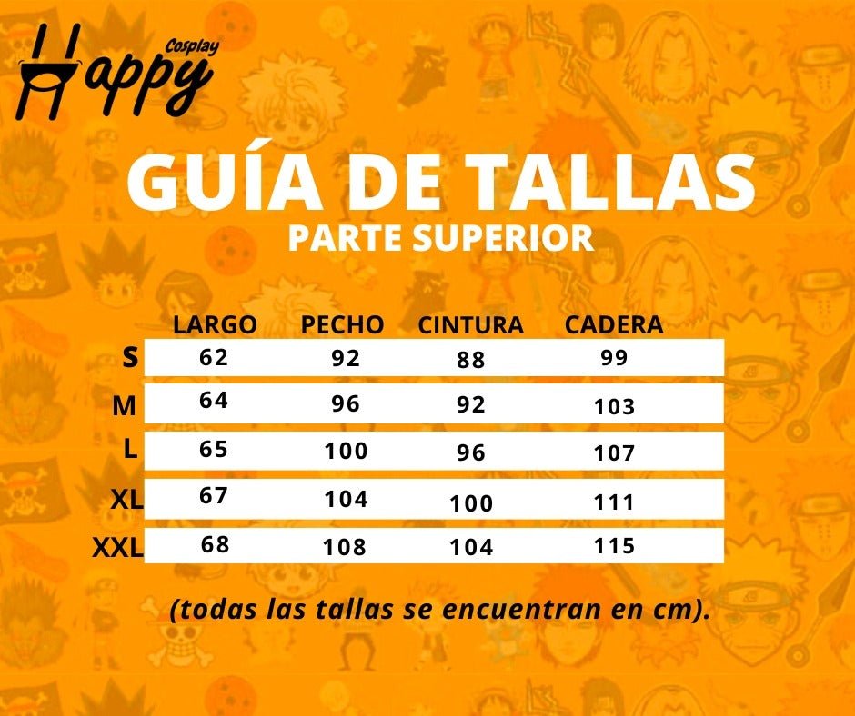 Guía de tallas superior disfraz Genya Shinazugawa Happy Cosplay