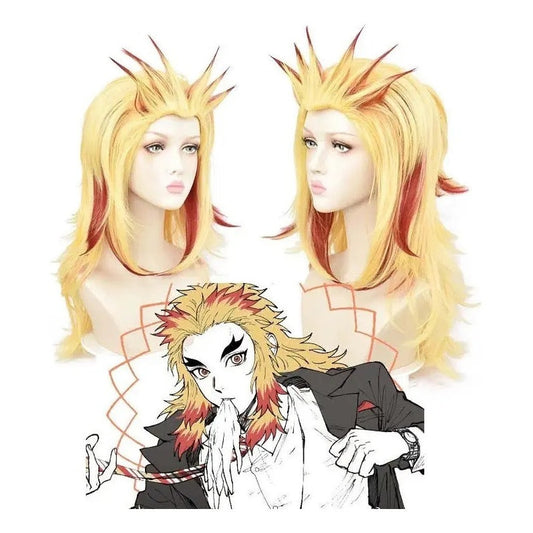 Peluca Kyojuro Rengoku Anime Demon Slayer Cosplay Kimetsu