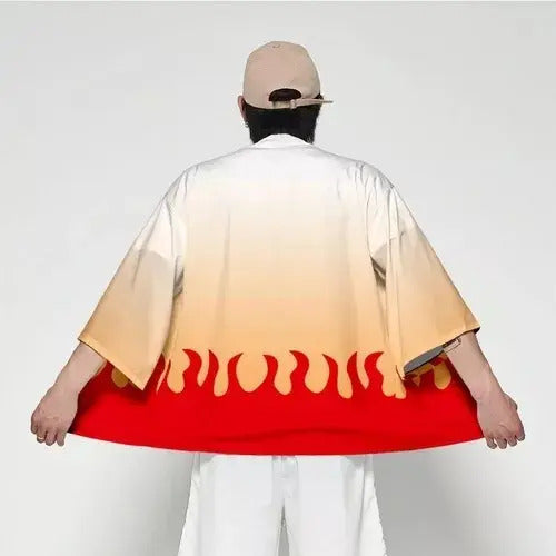 Vista trasera haori disfraz Rengoku patrón llama gradiente naranja para anime Chile