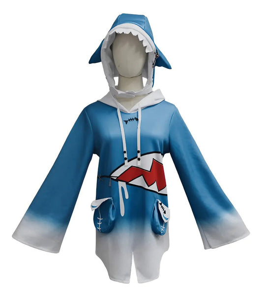 Disfraz cosplay Gawr Gura en maniquí con bolsillos aleta y cordones
