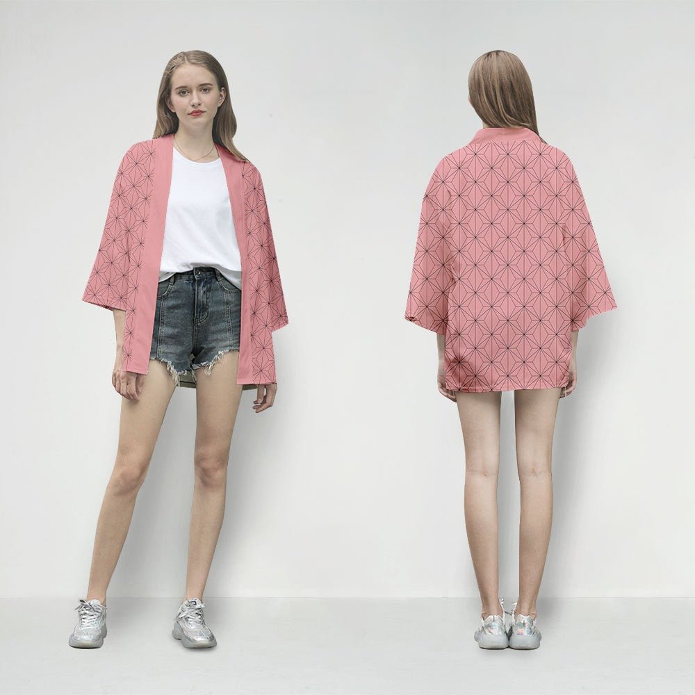 Disfraz Nezuko haori rosa con shorts vaqueros estilo anime Chile