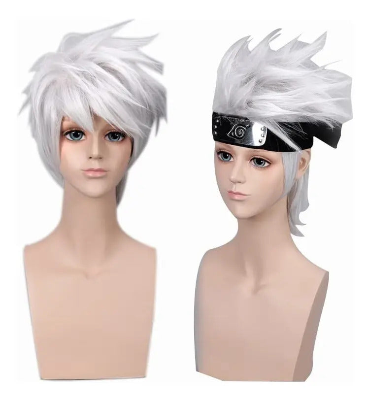 Peluca Kakashi Hatake Anime Naruto Cosplay + Diadema
