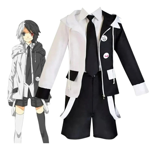 Disfraz cosplay Monokuma Danganronpa completo junto a ilustración personaje