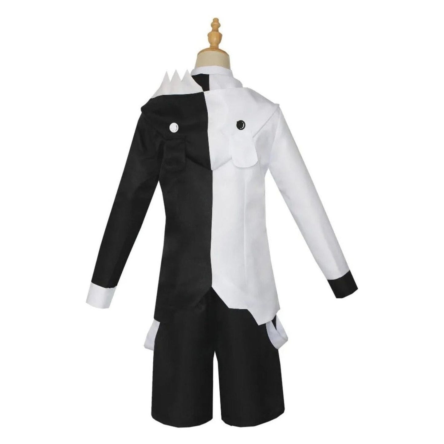 Vista trasera disfraz Monokuma Danganronpa chaqueta dividida negra blanca