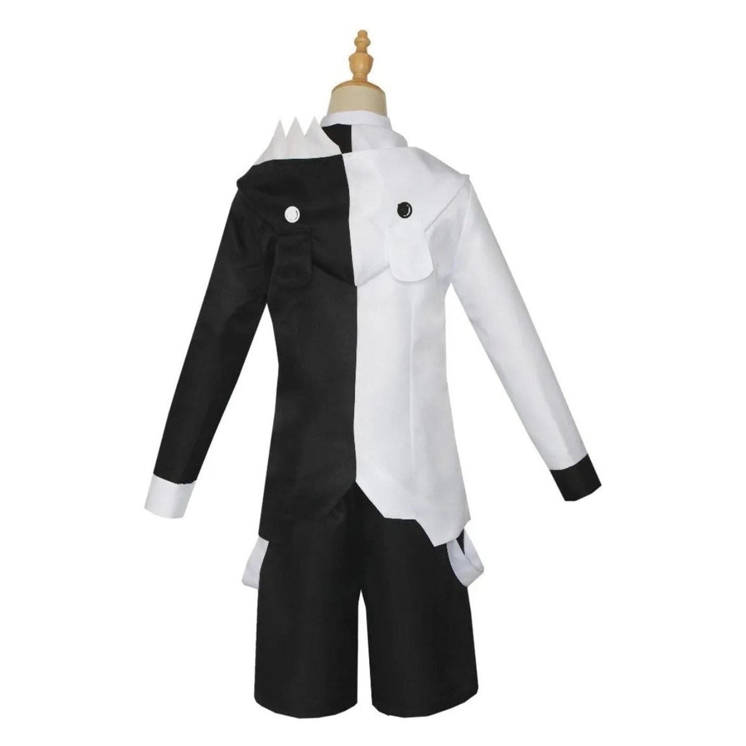 Vista trasera disfraz Monokuma Danganronpa chaqueta dividida negra blanca