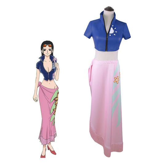 Comparación ilustración vs disfraz físico cosplay Nico Robin One Piece