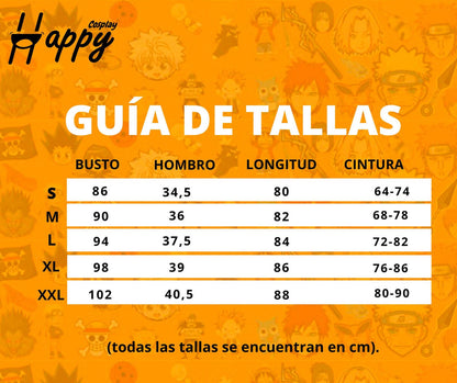 Tabla de medidas cm para tallas S a XXL de disfraz maid japonés estilo lolita